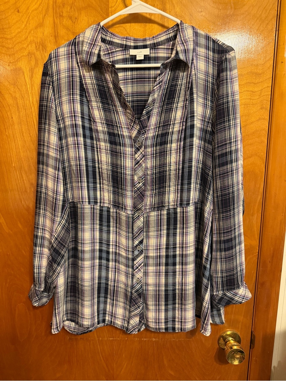 J. Jill Navy, White and Purple Plaid Button-Front Shirt
